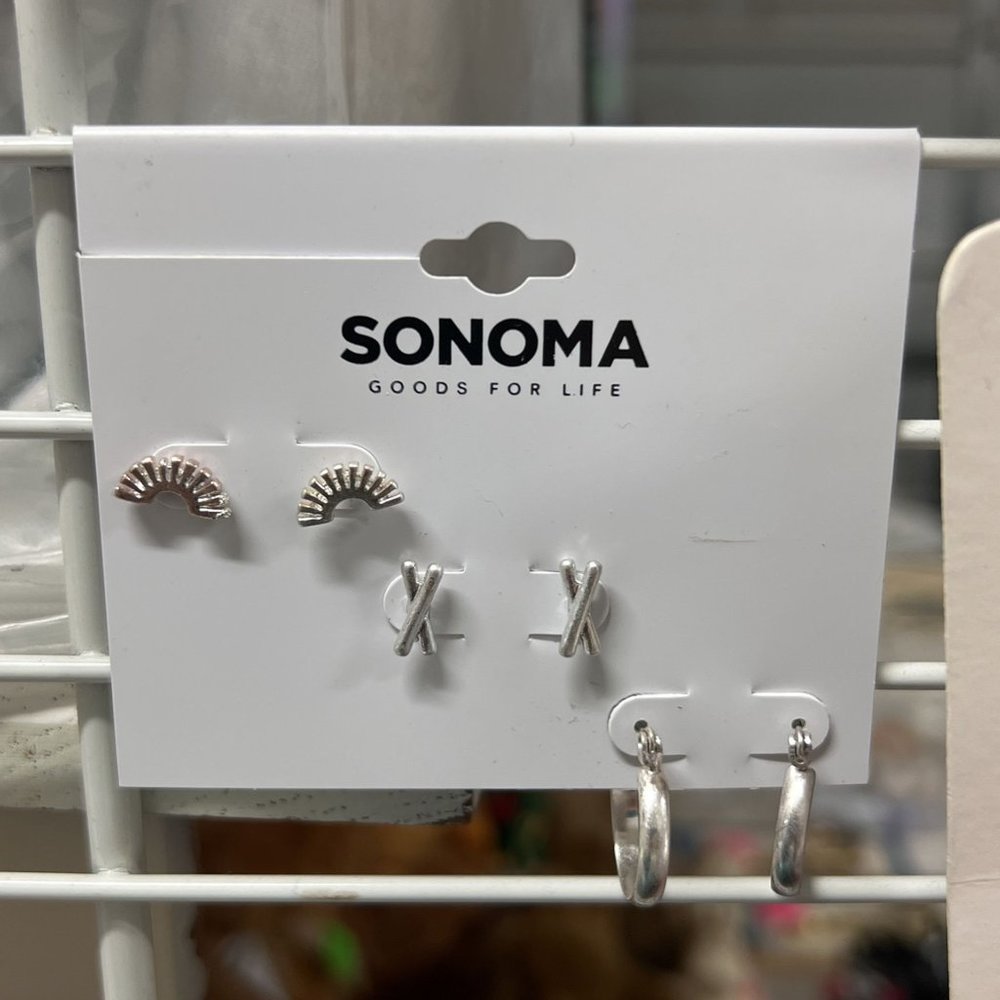 New Sonoma 3-Pairs of Silver Tone Pierced Earrings